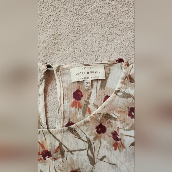 Lucky Brand Boho Babydoll Floral Ruffled Tiered Top Blouse Size XS Extra Small - Picture 3 of 6